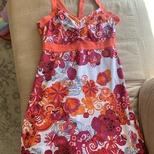 PRANA Orange White Pink Floral Paisley Strappy Sleeveless Bra Cami Short Dress